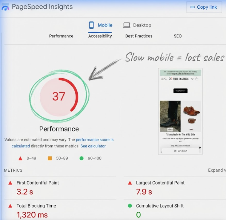 mobile PageSpeed Insights result