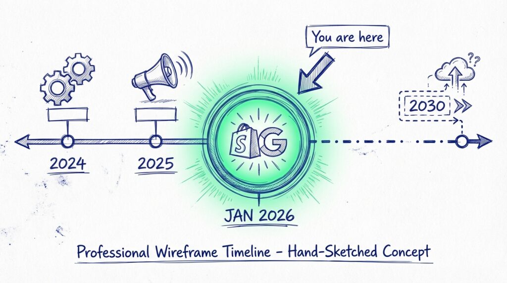 Timeline of agentic commerce from 2024 experiments to 2030 market projection