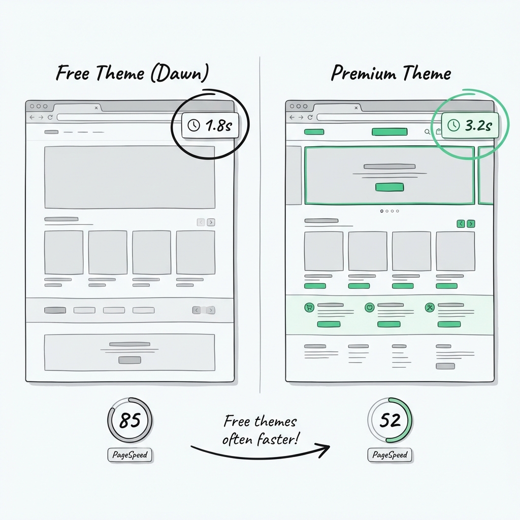 two Shopify demos with load times displayed