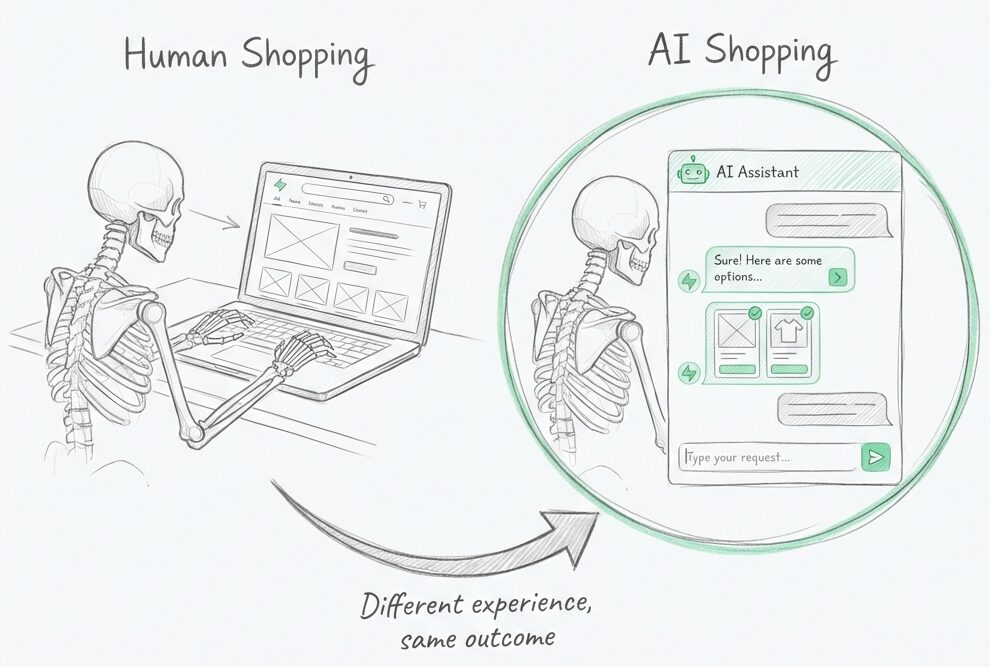 Comparison of human shopping on websites versus AI shopping through conversational interface